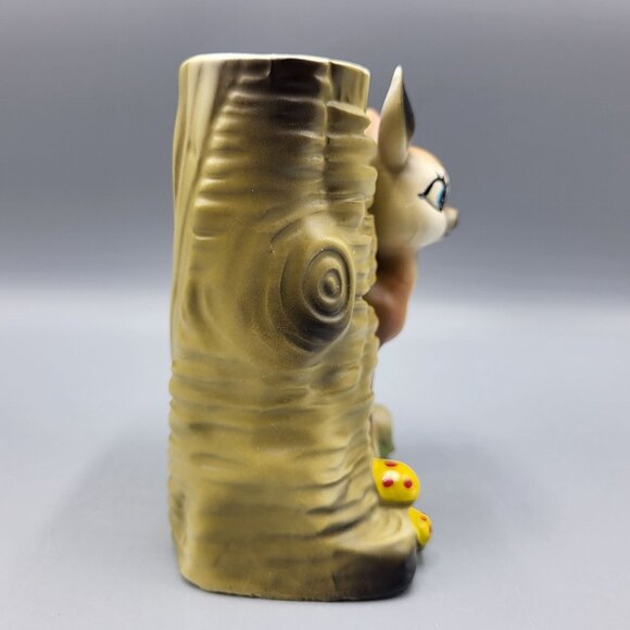 Vintage MCM Bambi Deer Vase Kitchy Planter Deer & Mushrooms Ceramic Table Decor - Picture 4 of 16